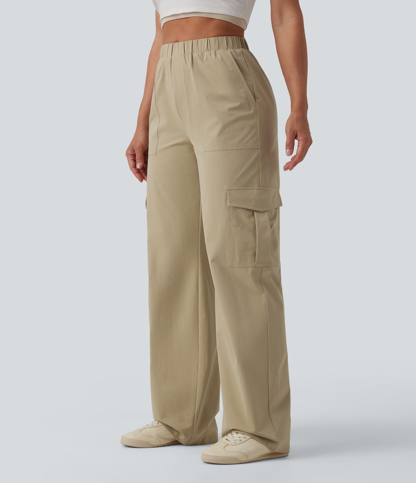 Pantalon décontracté coupe droite taille mi-haute avec poches
