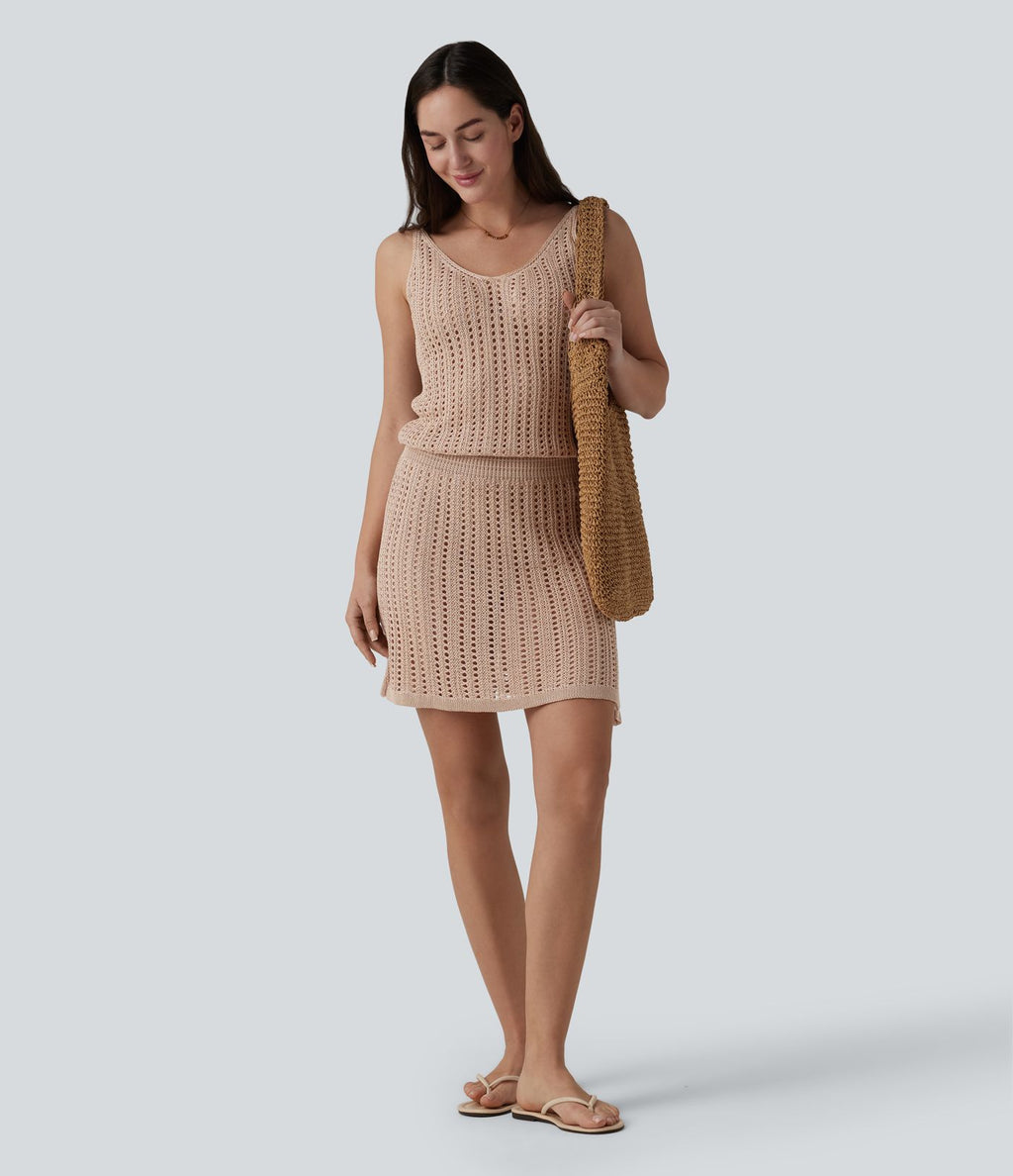 Robe mini moulante col V en maille pull