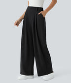 Pantalon Tailleur Large Fluide Halara Flex™ Gaufré Taille Haute Poches Latérales