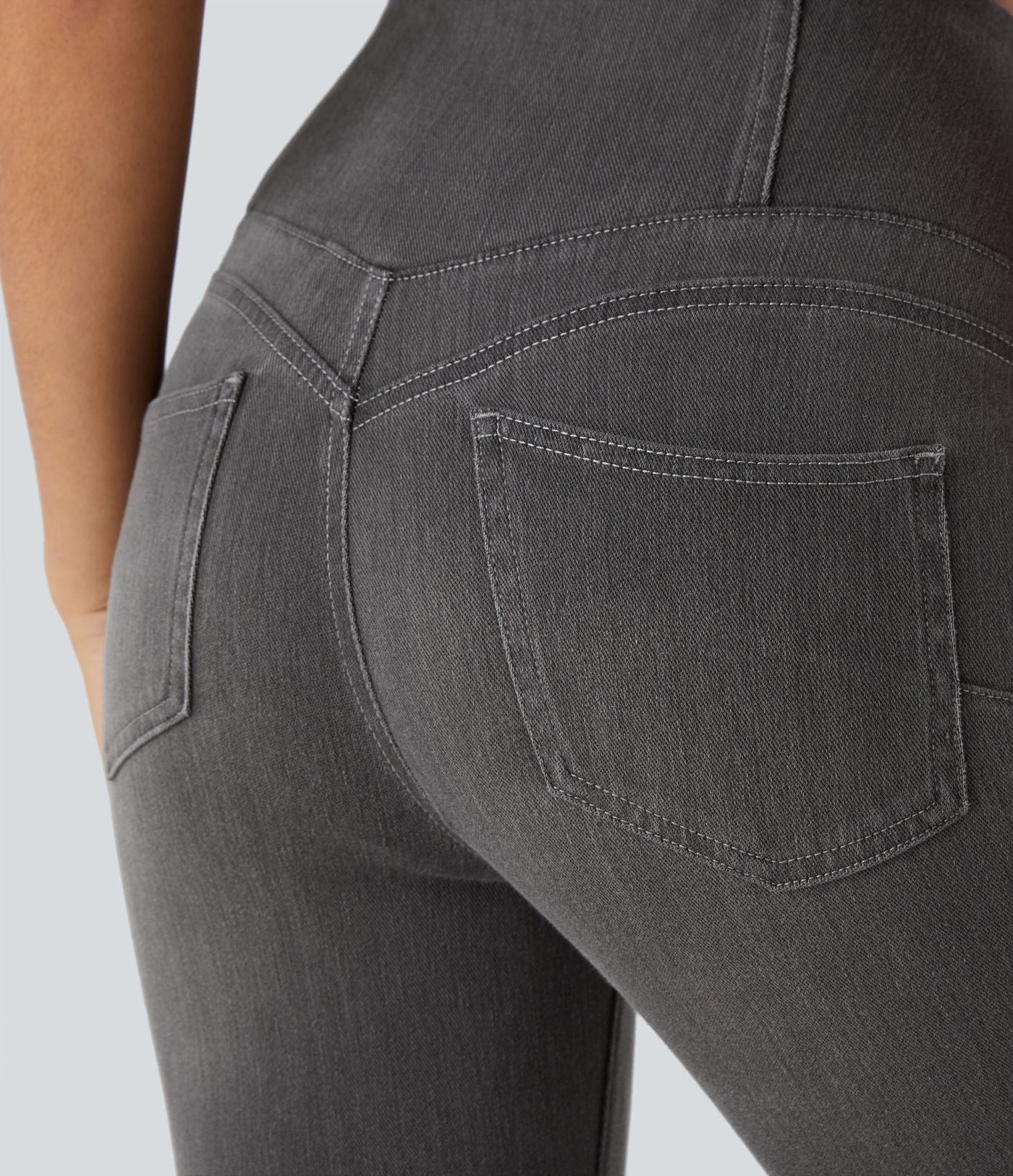 Legging 7/8 décontracté taille haute effet denim avec poches