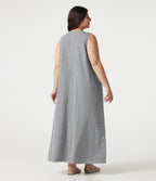 Robe débardeur midi sans manches col rond en vichy froissé grande taille à poches