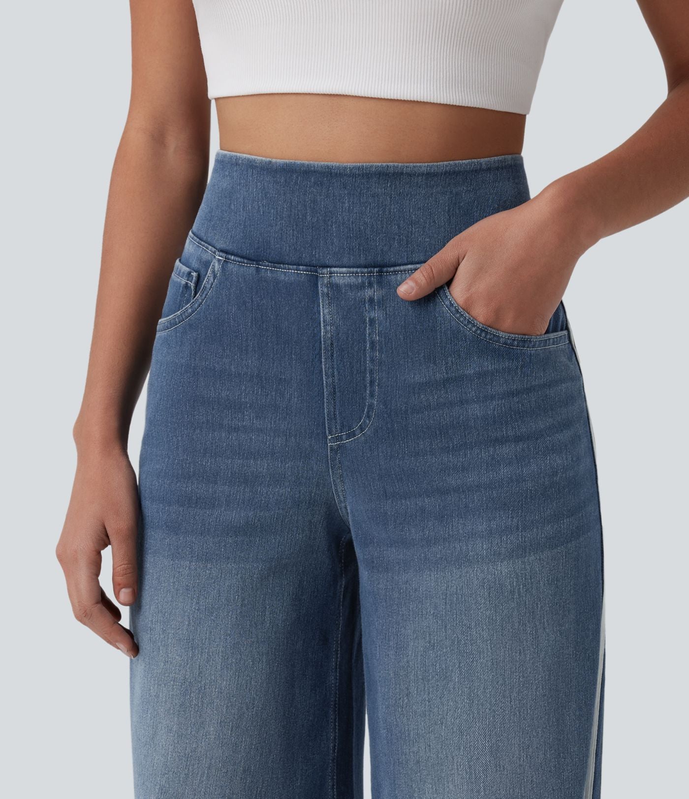 Halara Flex™ Jean large fluide délavé taille haute à rayures avec poches