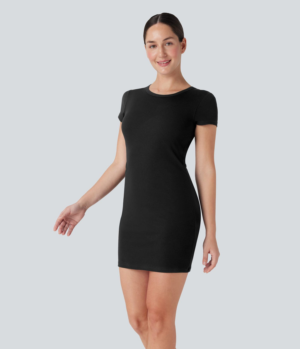 Robe active de yoga mini moulante côtelée avec soutien-gorge intégré