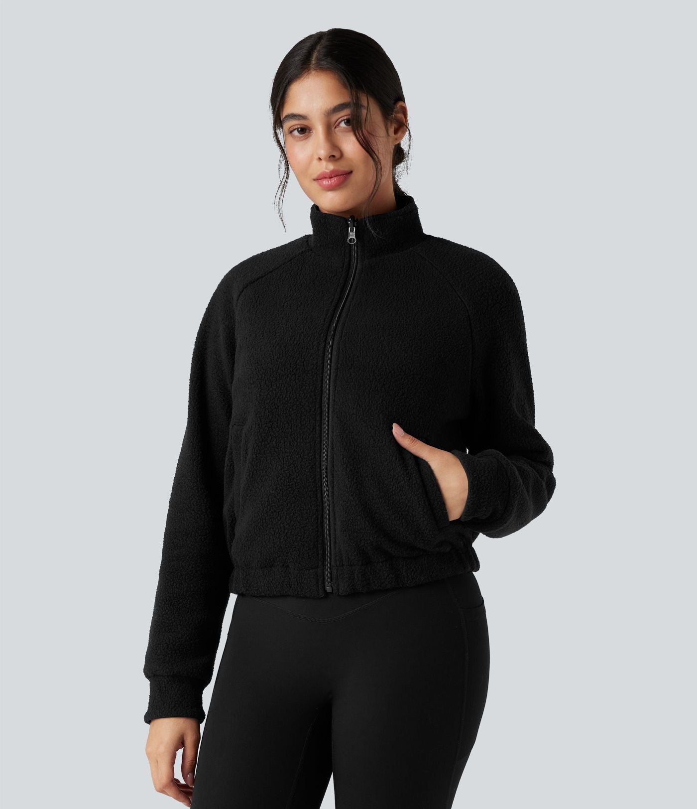 Veste polaire de randonnée réversible col montant manches longues avec poches (Deux looks en un)