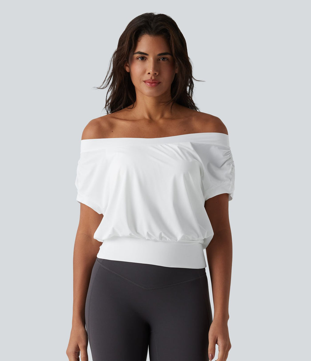 Haut de sport yoga épaules dénudées manches courtes oversize effet frais InstantCool séchage rapide