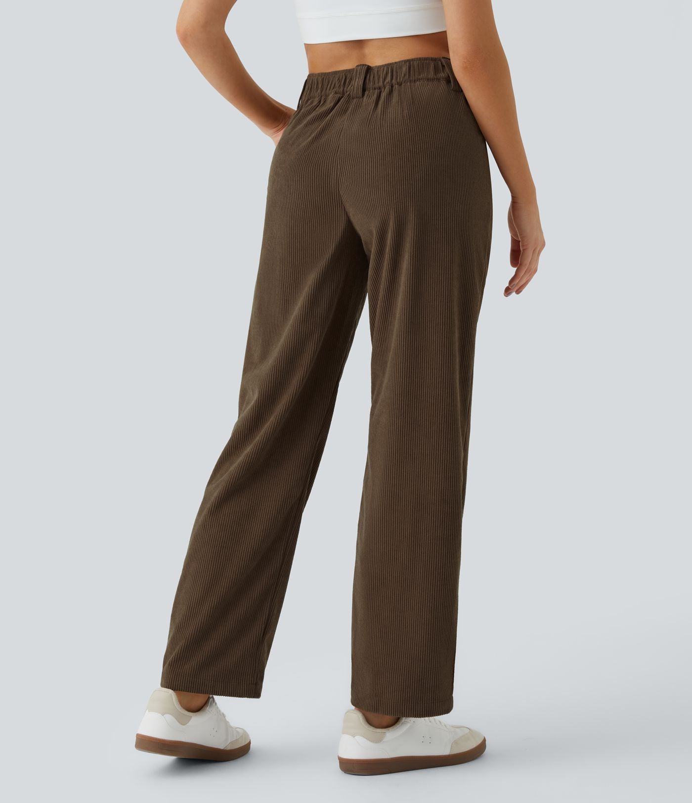Pantalon en velours côtelé décontracté taille moyenne avec poches latérales