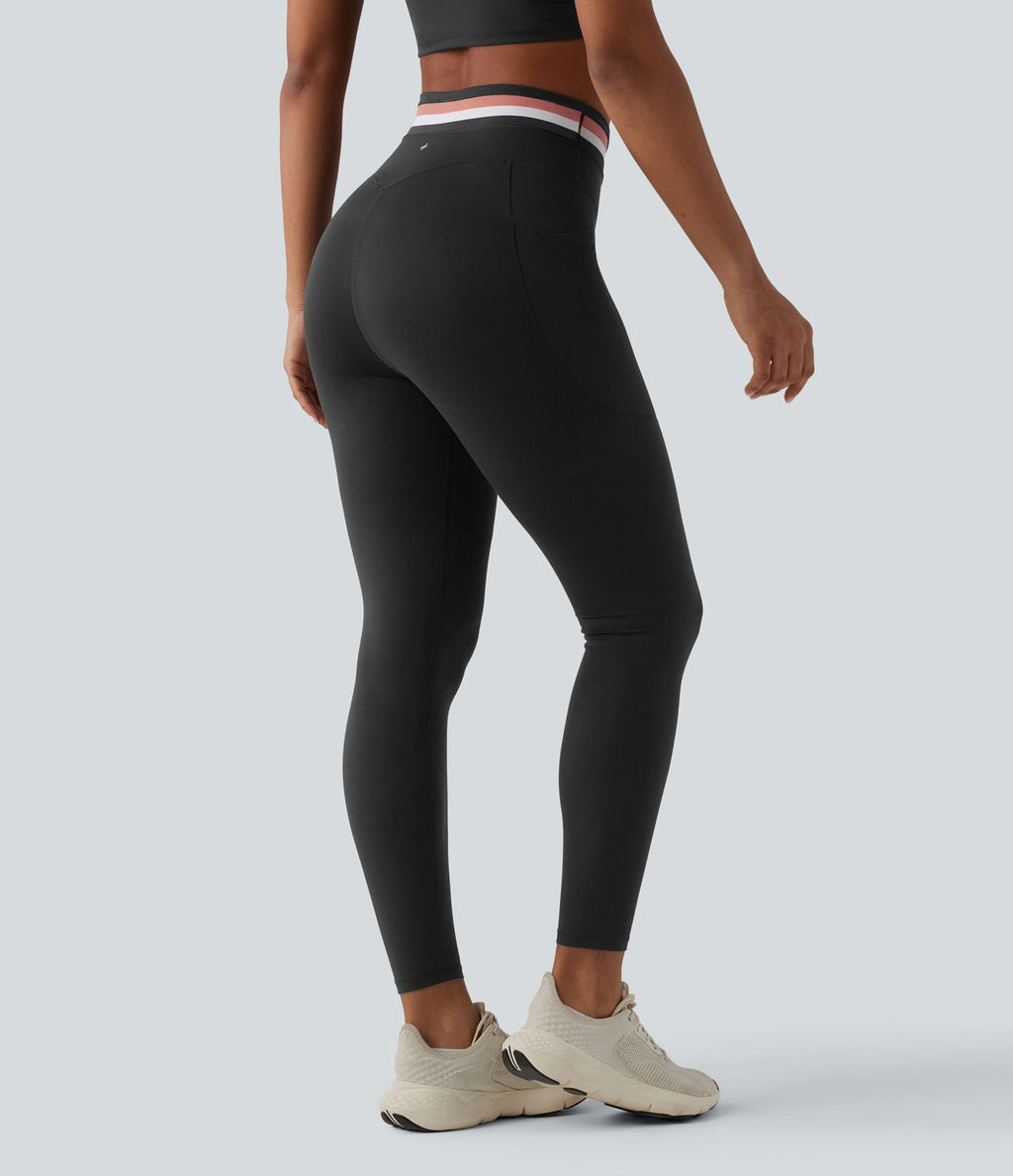 Legging de sport Halara UltraSculpt™ 7/8 gainant taille haute color block à rayures avec poches