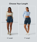 Short de yoga SoftlyZero™ Airy taille haute froncé effet frais InstantCool 7,5 cm avec poches