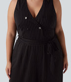 Combinaison grande taille col V sans manches ceinturée à rayures effet frais InstantCool avec poches, accès facile Easy Peasy