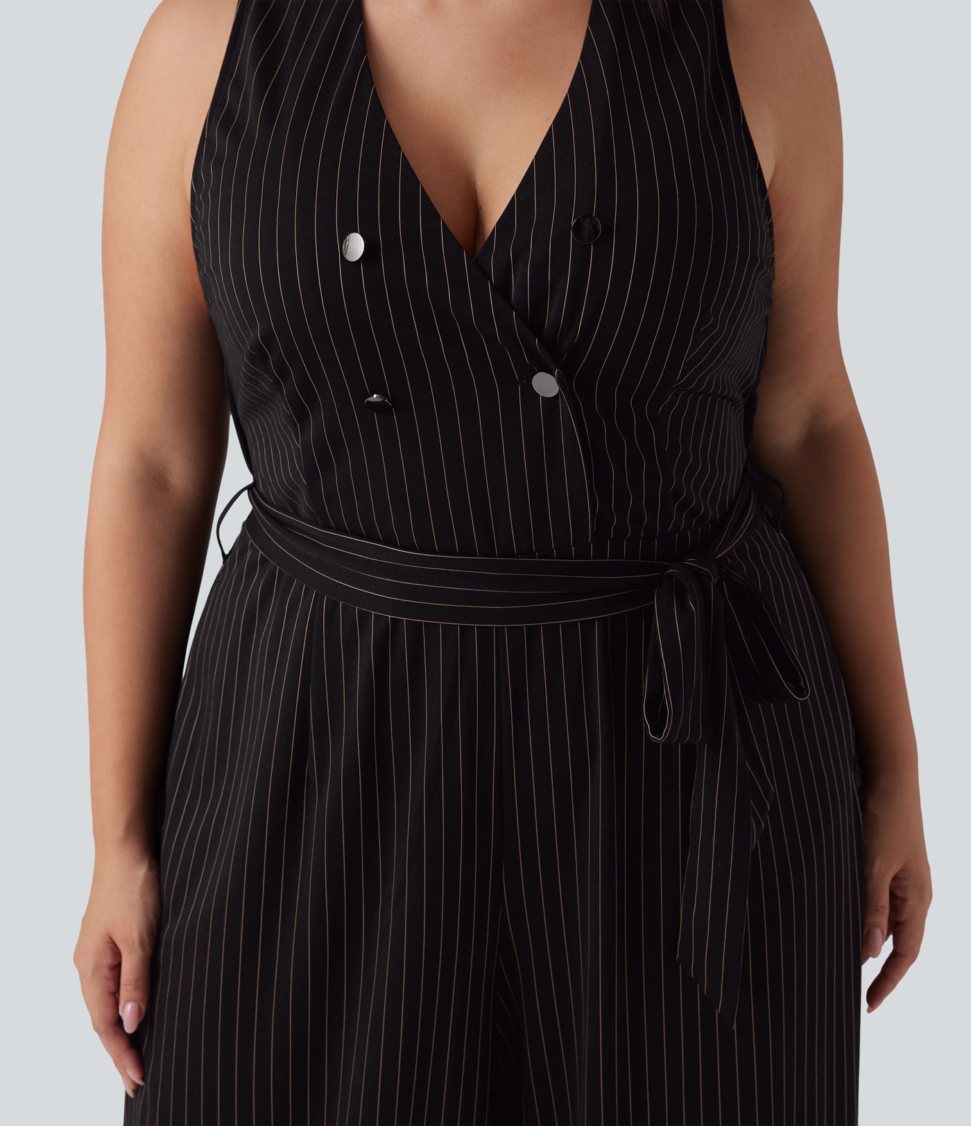 Combinaison grande taille col V sans manches ceinturée à rayures effet frais InstantCool avec poches, accès facile Easy Peasy