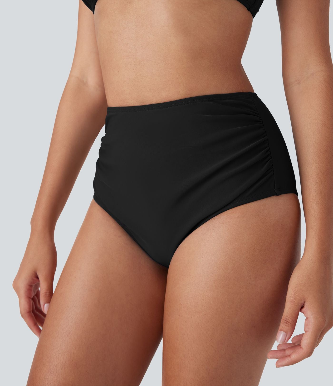 Bas de maillot de bain bikini à taille haute avec contrôle du ventre et fronces