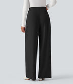 Pantalon tailleur jambes larges taille haute avec poches