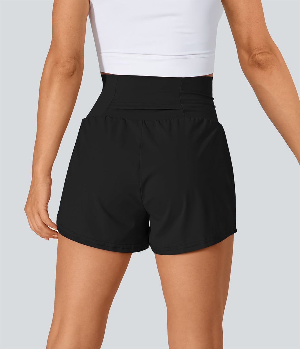Short 7,5cm Yoga 2 en 1 Super Taille Haute Poches Arrière Poches Cachées Latérales