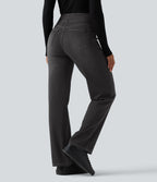 Jean décontracté Halara Flex™ taille haute, extensible, délavé, jambes droites avec poches multiples
