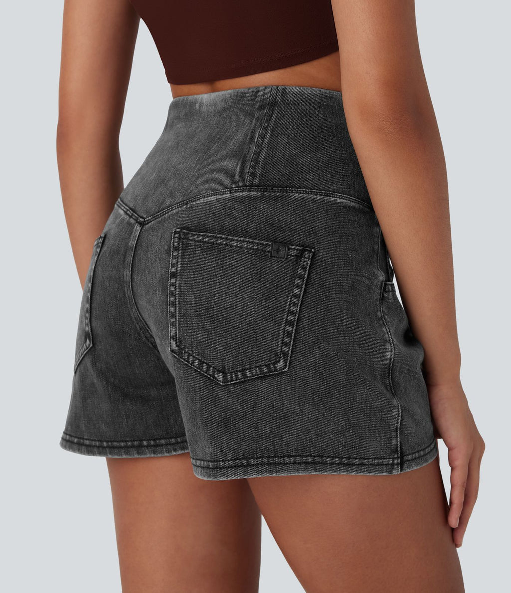 Short 7,5 cm décontracté gainant taille haute effet denim avec poches Halara Flex™