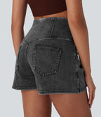 Short 7,5 cm décontracté gainant taille haute effet denim avec poches Halara Flex™