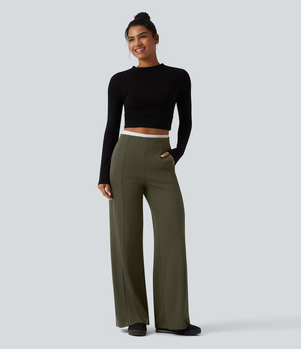 Pantalon casual SpacerTek™ large taille haute avec poches zippées