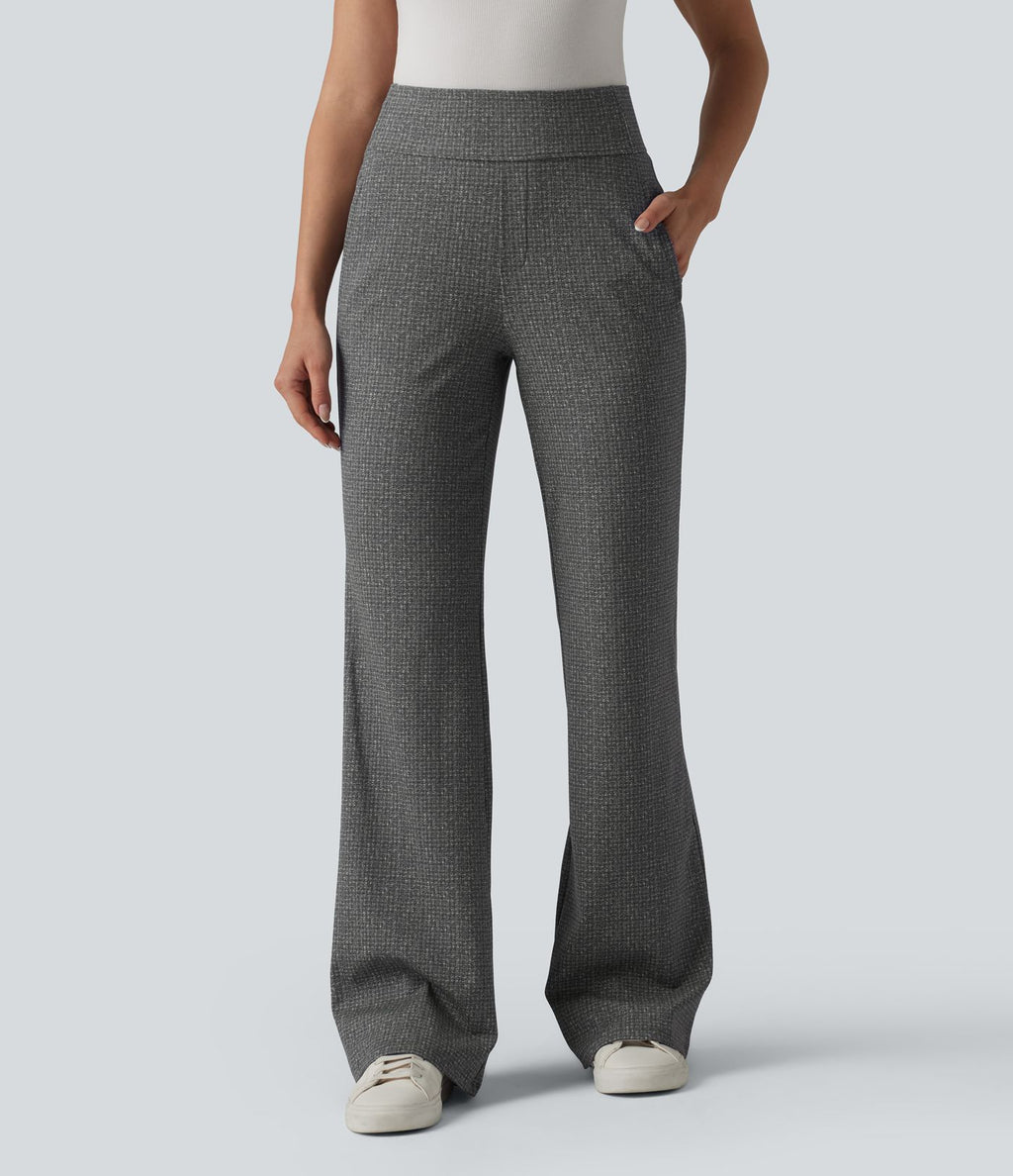 Halara Flex™ Pantalon tailleur évasé taille mi-haute à carreaux avec poches