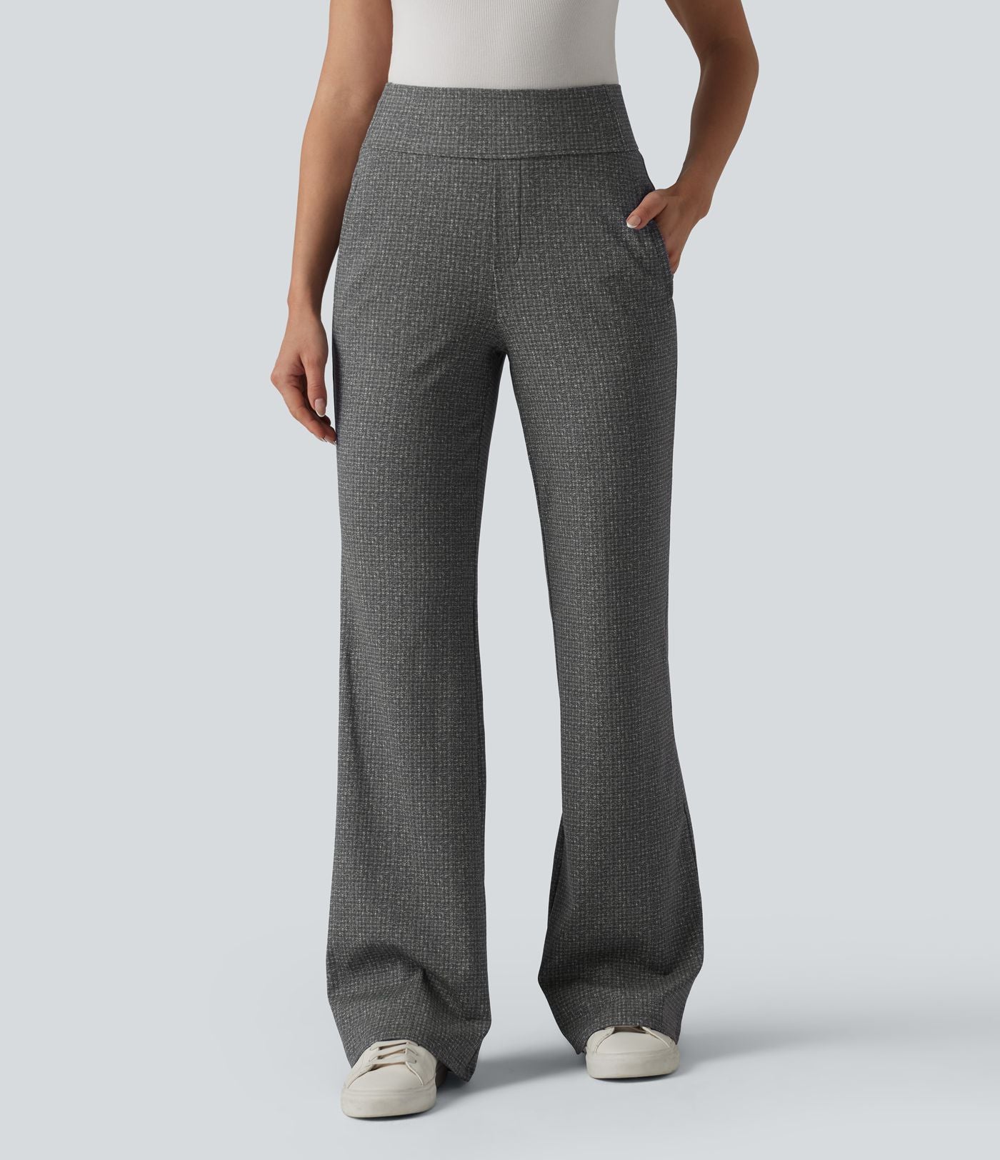 Halara Flex™ Pantalon tailleur évasé taille mi-haute à carreaux avec poches