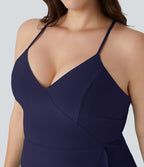 Breezeful ™ Robe Casual Grande Taille Maxi à Dos Nu Croisillons Lacés Fermeture Éclair Latérale Volants et Ourlet Fendu à Séchage Rapide