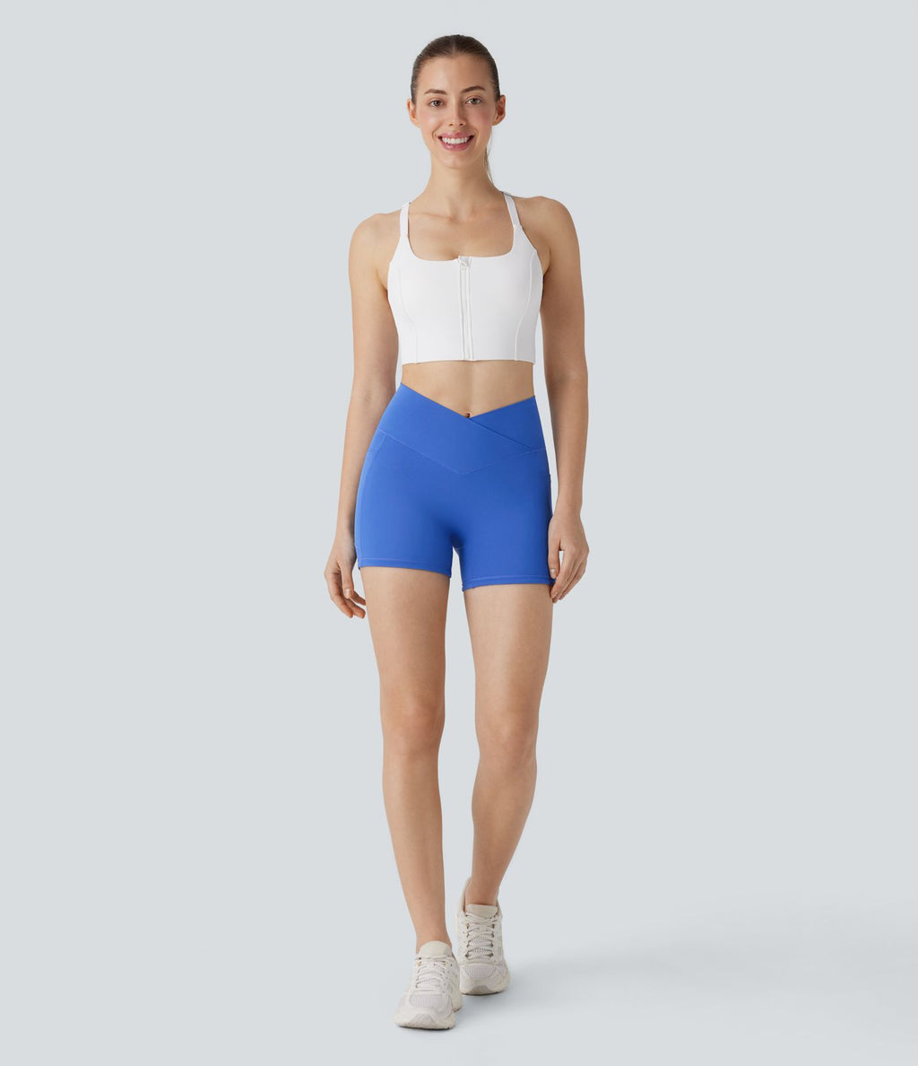 Short Biker de Yoga Softlyzero™ Taille Haute Croisée avec Poches Latérales, Antidérapant 7,5 cm - Protection UPF50+