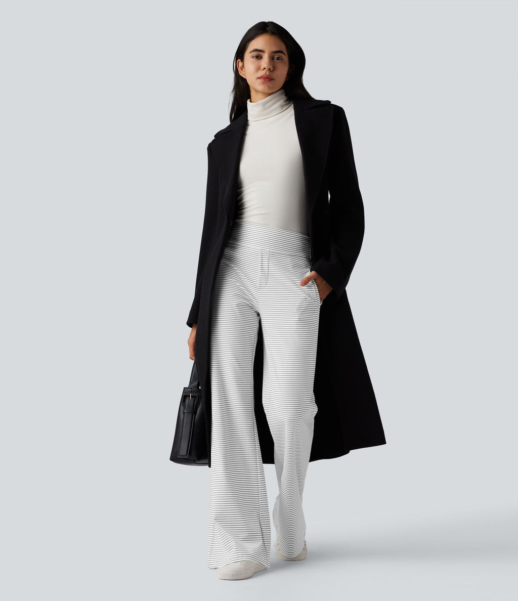 Pantalon de travail évasé taille mi-haute à rayures avec poches zippées