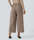 Pantalon de travail Halara Flex™ 7/8 droit à carreaux pied-de-poule, taille mi-haute, avec poches