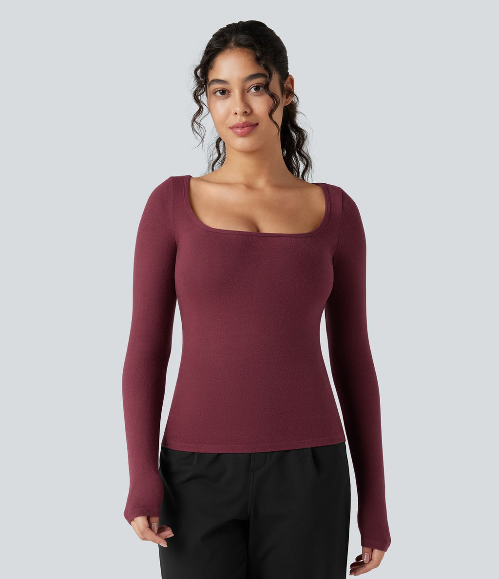 T-shirt réchauffant col échancré manches longues