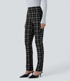 Halara Flex™ Pantalon tailleur Cintrés à Taille Haute avec Boutons Décoratifs Poches Latérales et Imprimé Pied-de-Poule