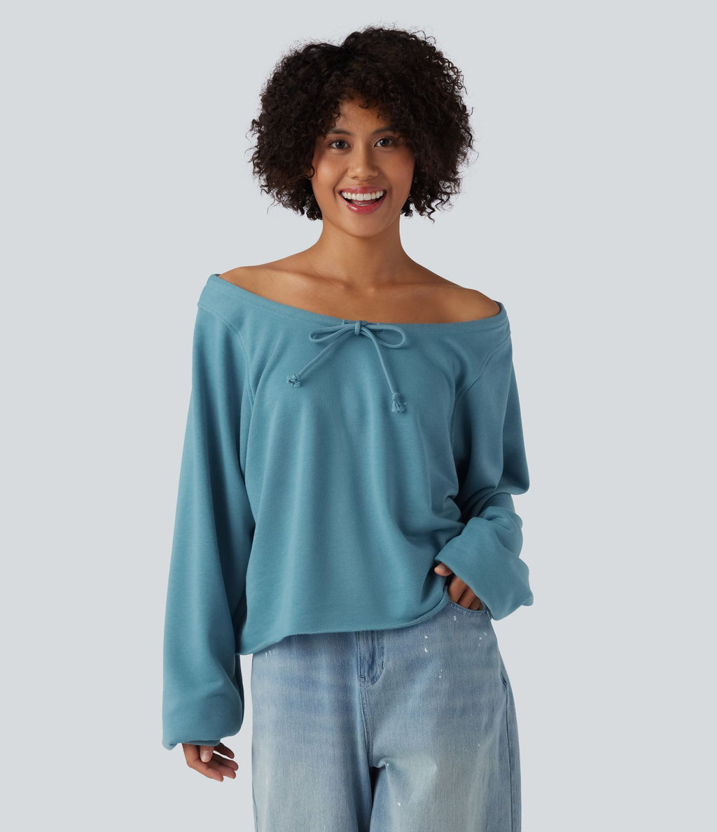 Sweat décontracté épaules dénudées manches longues