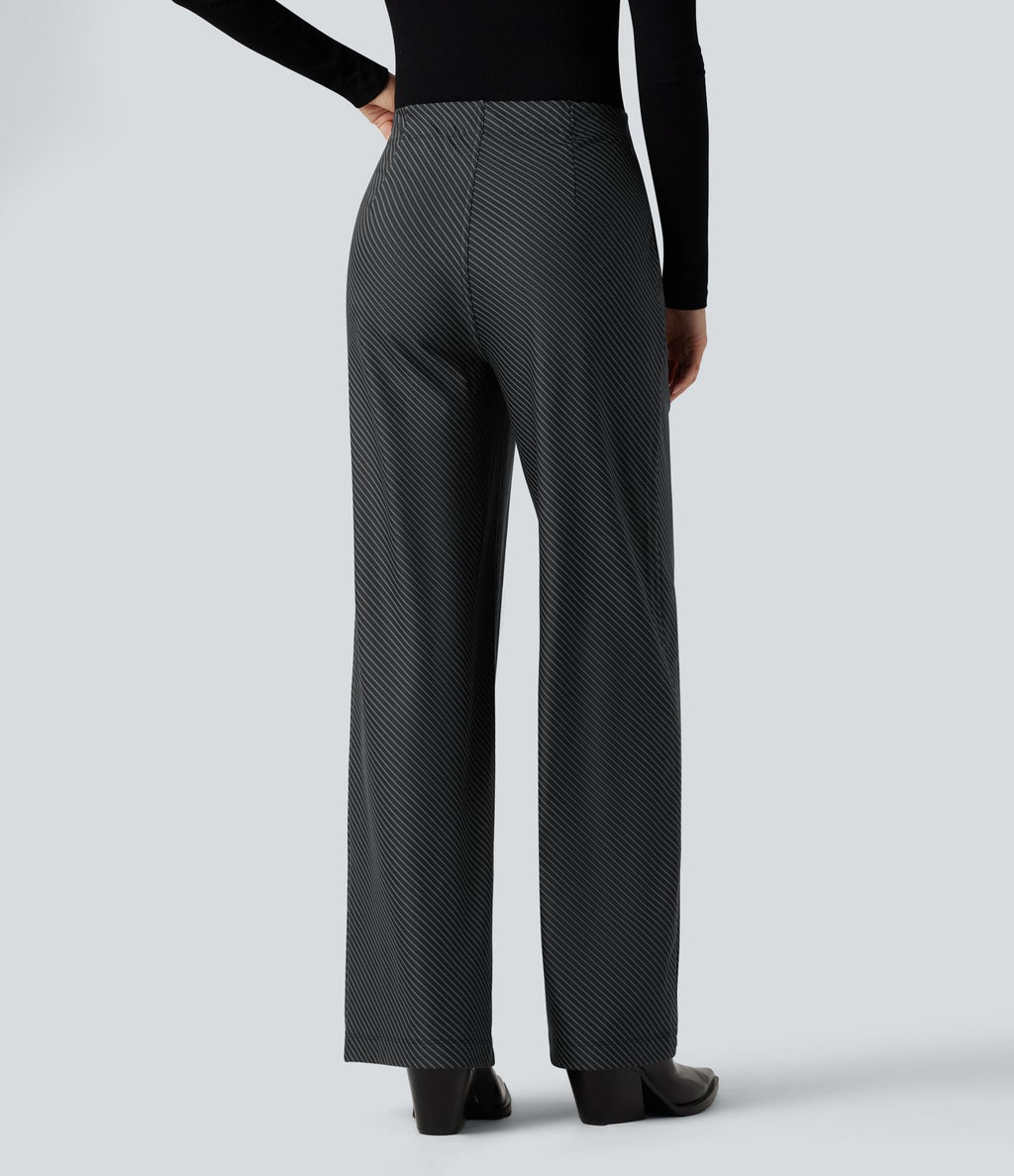 Pantalon de travail Halara Flex™ droit à rayures, taille haute, avec poches