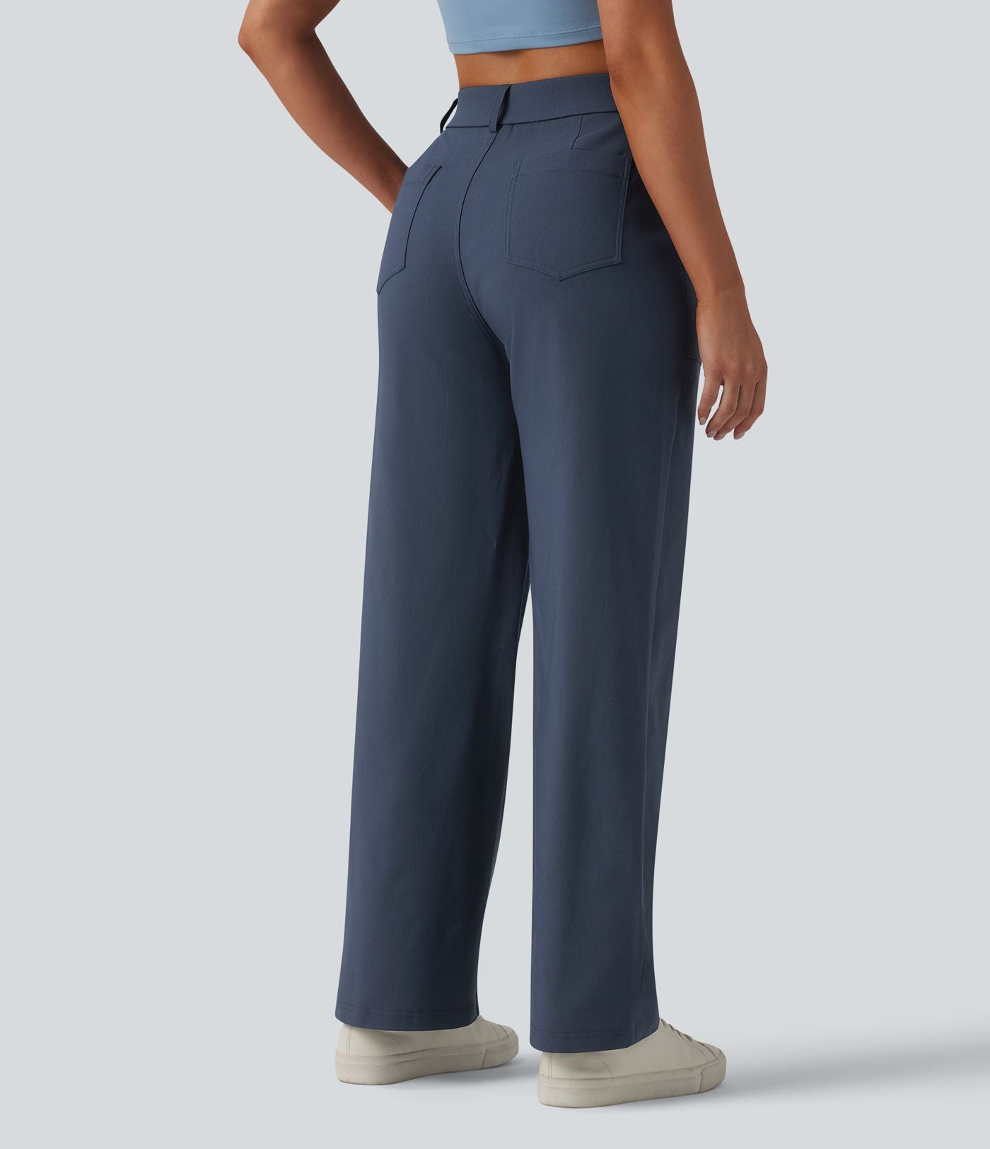 Pantalon casual droit taille haute avec poches