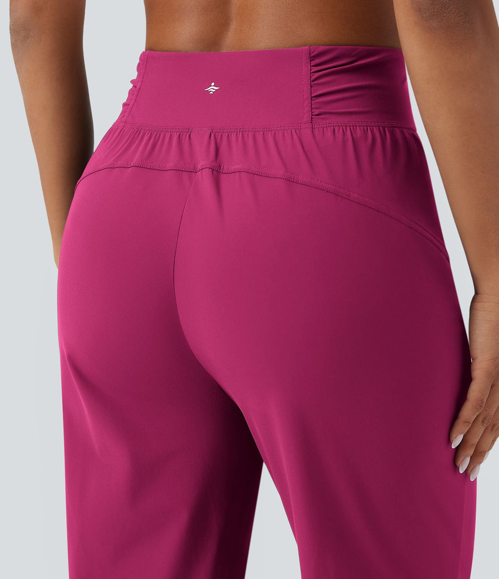 Jogging de danse fuselé froncé séchage rapide effet frais InstantCool taille haute avec cordon de serrage et poches, protection solaire UPF40+
