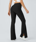 Pantalon Yoga Longs Taille Haute Évasés Fente en Tricot Côtelé