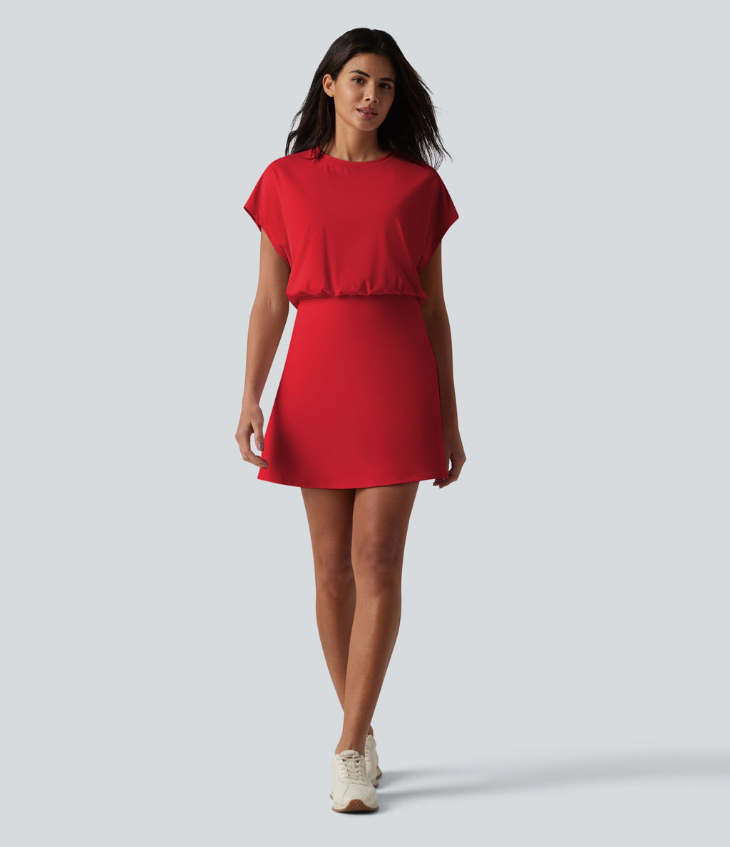 Robe de sport mini de yoga SoftlyZero™ Airy 2-en-1 effet frais InstantCool col rond à manches courtes, demi-zip et poches, accès facile Easy Peasy