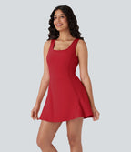 Softlyzero™ Airy Robe Sport de danse courte 2-en-1 avec dos nu croisé, encolure en U et poches latérales