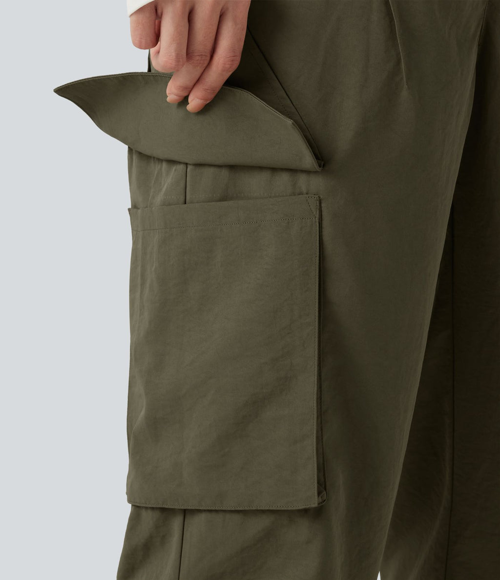 Jogging cargo décontracté, taille moyenne, à poches