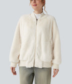 Veste bomber sherpa zippée à manches longues avec poches