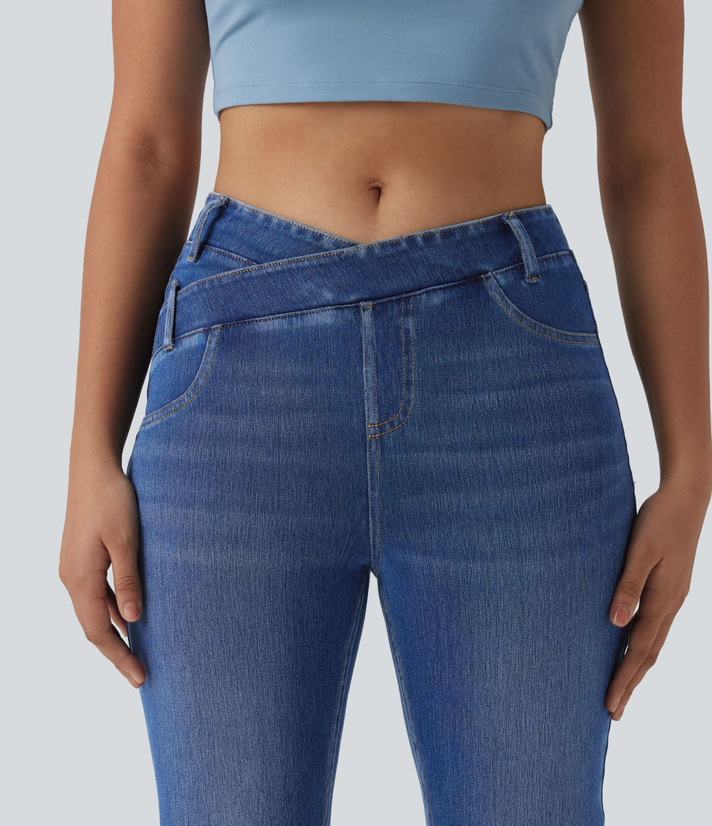 Halara Flex™ Jean 7/8 slim asymétrique taille haute croisée avec poches