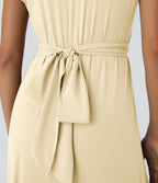 Breezeful™ Robe Mi-Longue Col en V Manches Courtes Poche Latérale Nouée au Dos Séchage Rapide