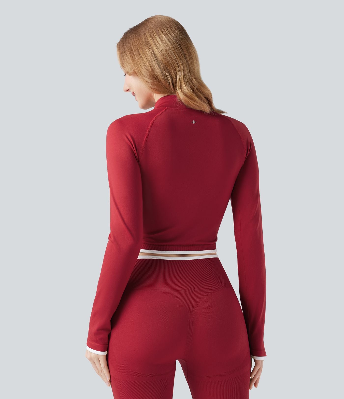 Veste yoga courte zippée col montant color block sans couture OneForm Seamless Flow
