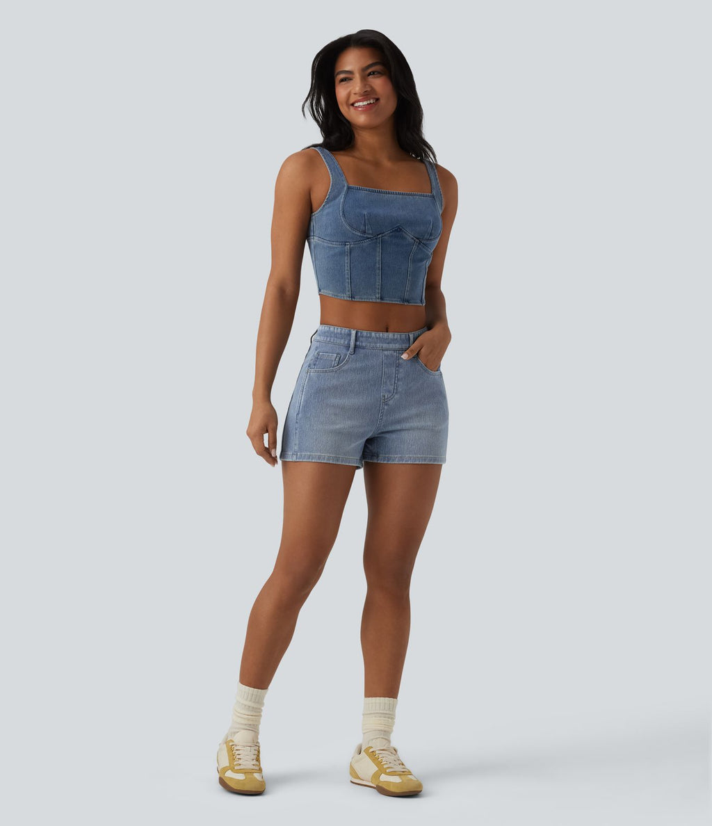 Short tailleur Halara Flex™ denim casual taille mi-haute 7,5 cm avec poches