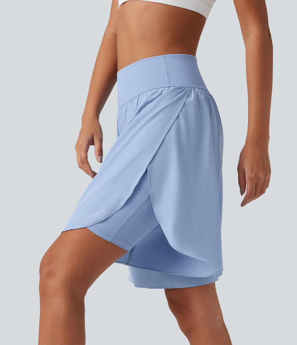 Short de course 2 en 1 SoftlyZero™ QuickDry taille haute, effet ventre plat, pois réfléchissants, ourlet croisé, 23 cm, avec poches