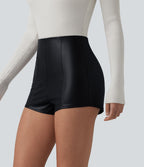 Short décontracté taille haute skinny extensible en PU