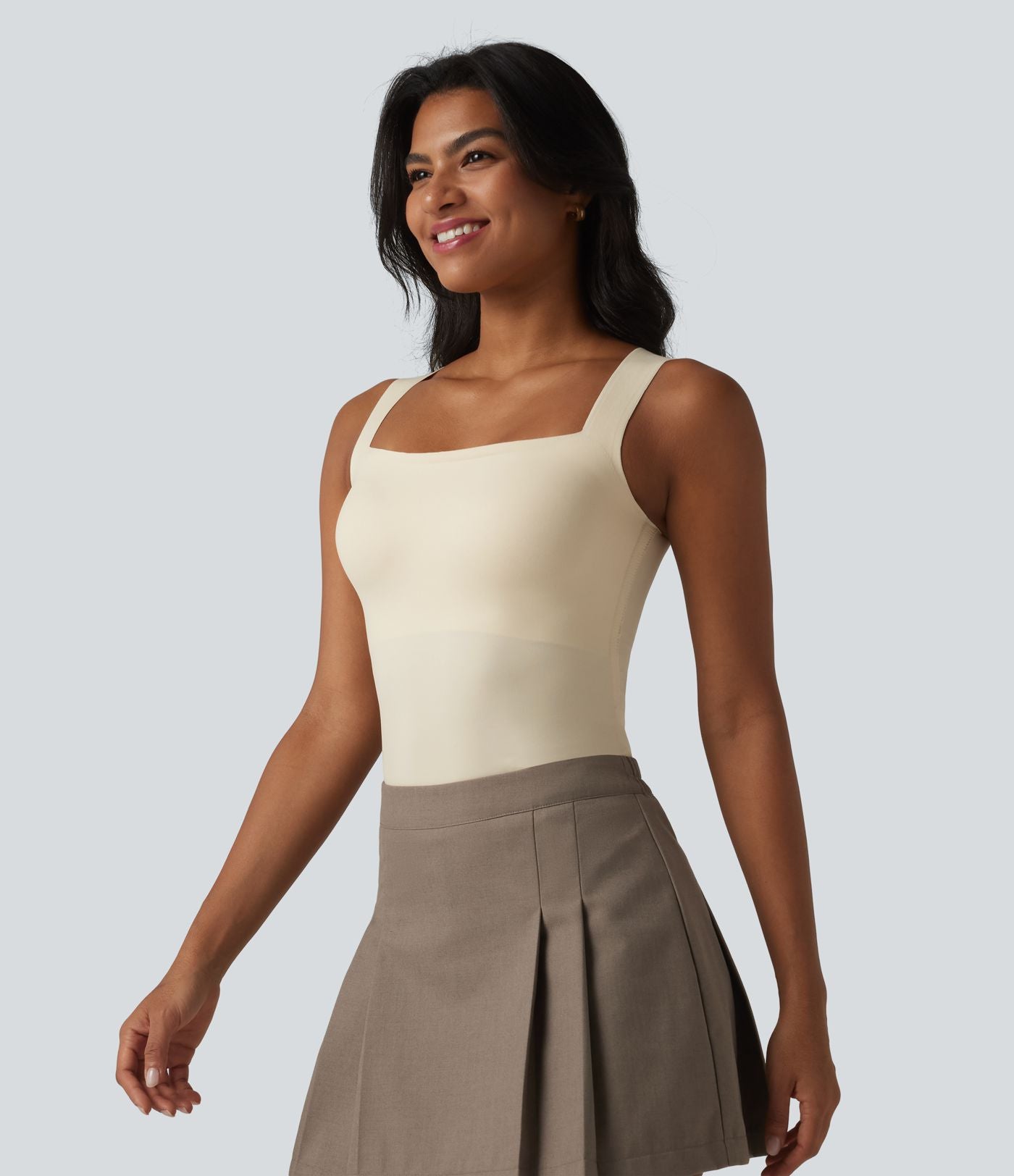 Débardeur décontracté col carré avec soutien-gorge intégré bonnets B-E