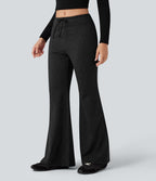 Pantalon jogging évasé thermique polaire chiné séchage rapide taille mi-haute avec cordon de serrage - UPF40+