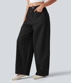 Pantalon casual taille mi-haute coupe barrel avec poches