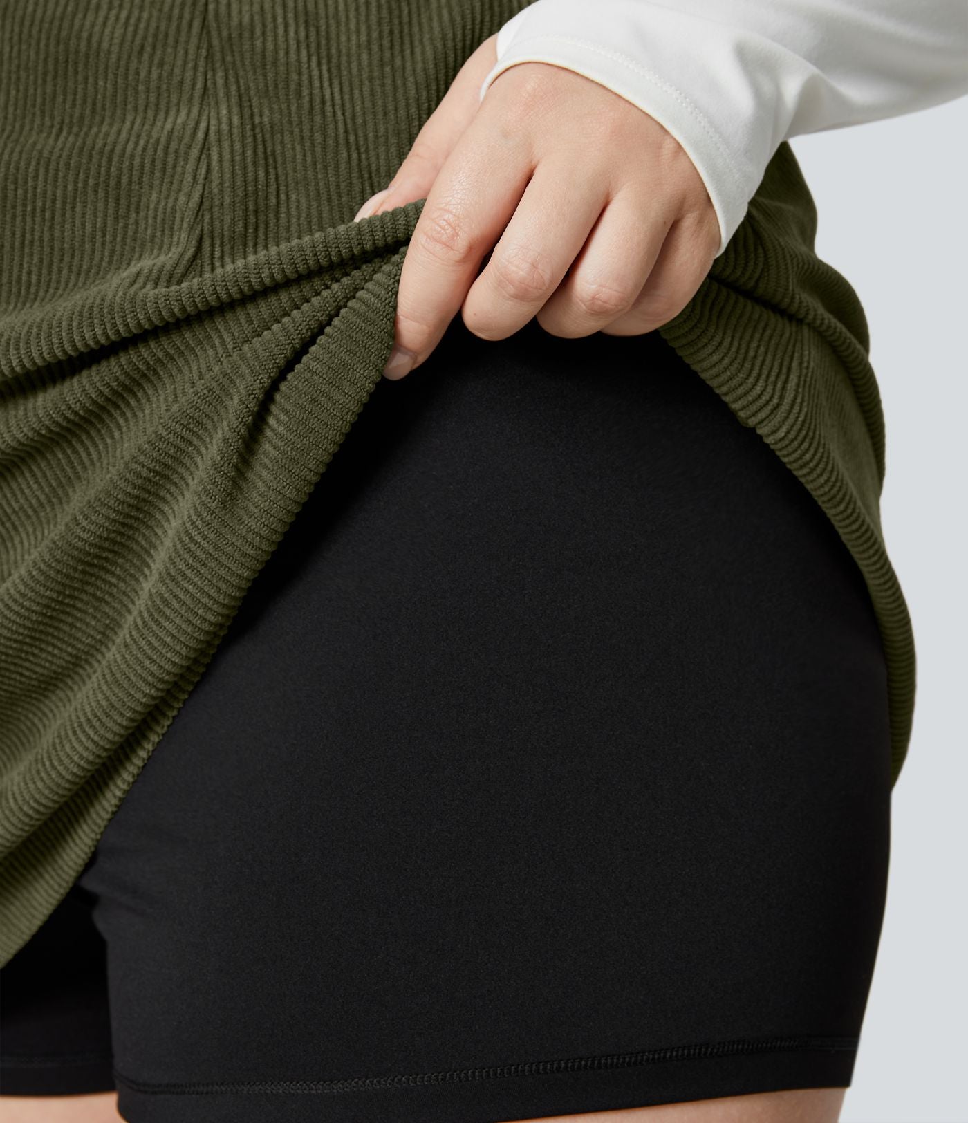 Jupe Casual Grande Taille en Velours Côtelé Mini à Taille Haute avec Fermeture Éclair Invisible 2 en 1