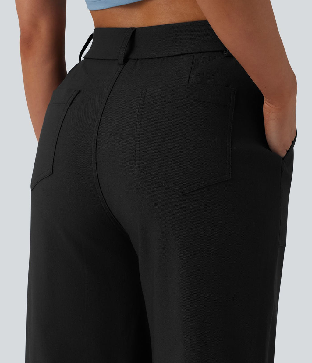 Pantalon casual droit taille haute avec poches