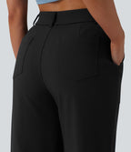 Pantalon casual droit taille haute avec poches